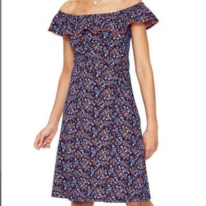 Boden Blue Floral Off-Shoulder Dress